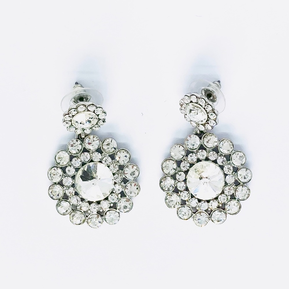 New!Crystals Rhinestones Statement Earrings Silver - Picture 2 of 3